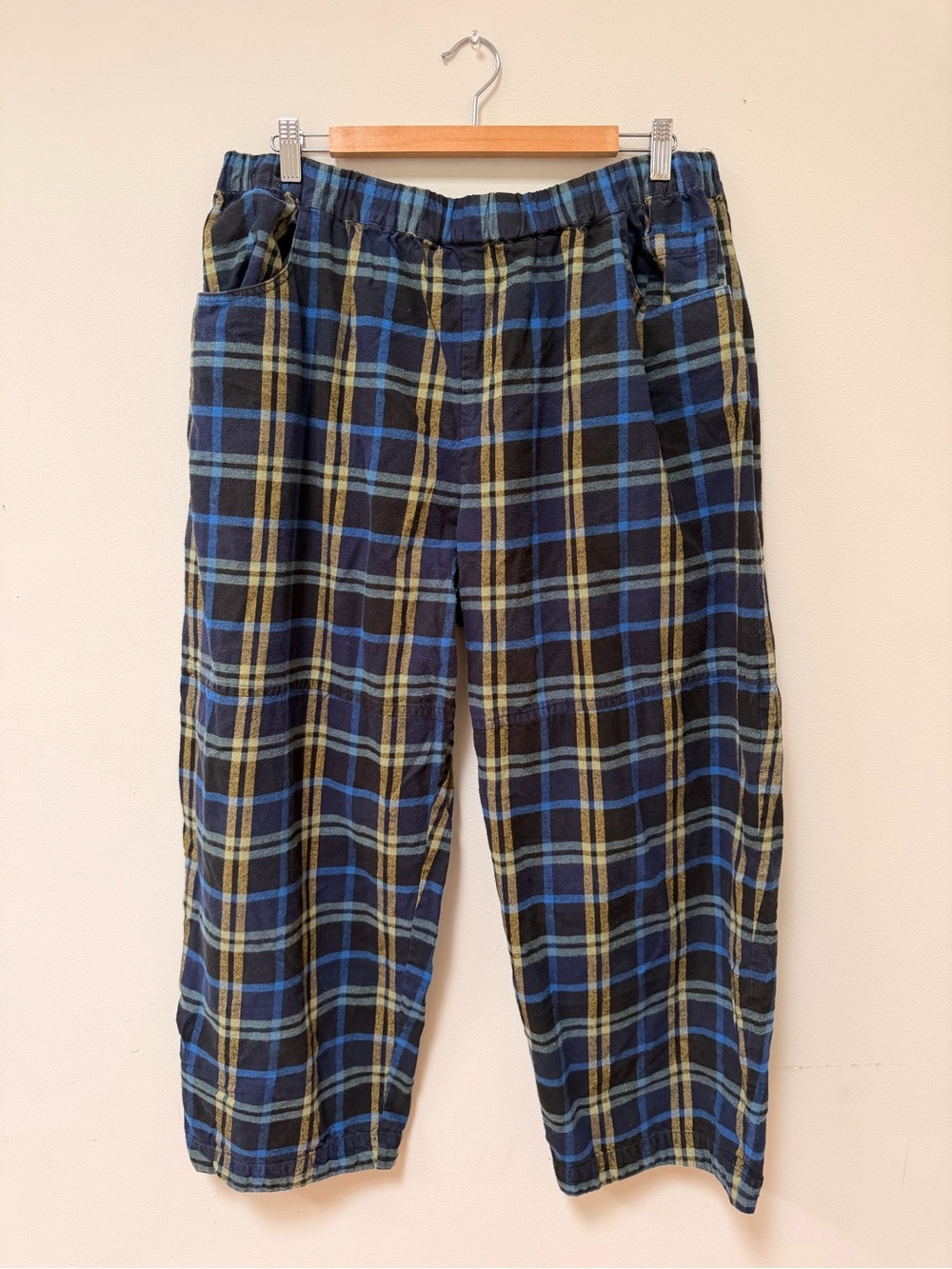 ROUCHA Women’s XL Plaid Flannel Oversized Balloon Pants Drop Crotch 100% Cotton